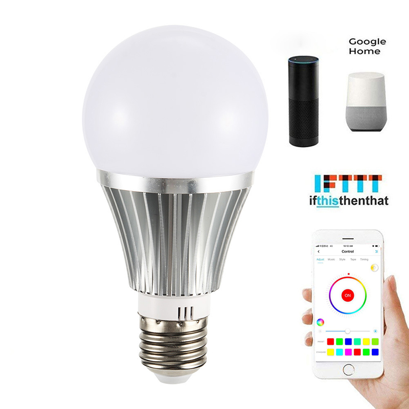 7W E27 RGBW LED WiFi Smart Light Bulb, AC85-265V, Work With Aleax Google Home